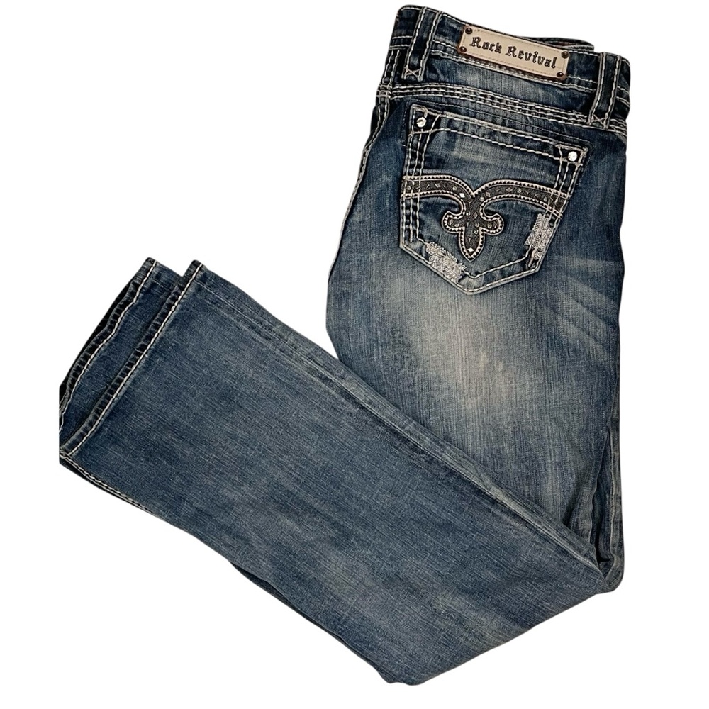 🎉HP! ❤️ Vintage Y2K Rock Revival Venus Sandblasted Bootcut Jeans Sz 32 - Picture 9 of 9